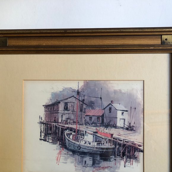 Old village water front scene framed print wall art home decor - Picture 3 of 5